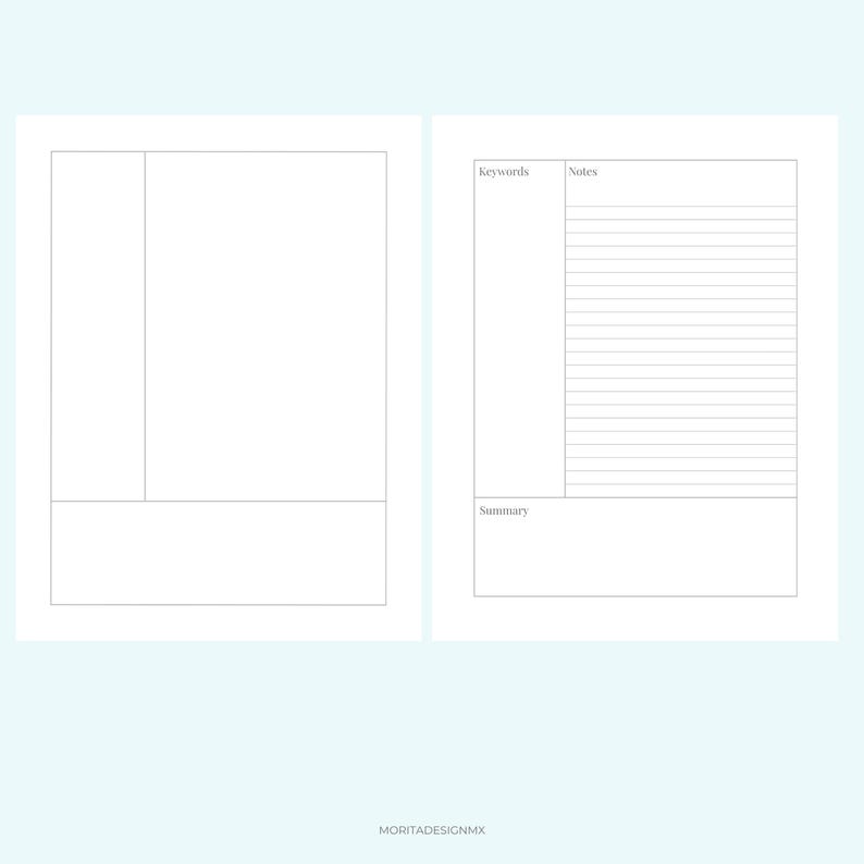 Minimalistische Lernnotizen zum Ausdrucken, einfache Cornell-Notizvorlage (PDF), Produktivitätspaket für Studierende, ästhetisch ansprechende Notizbuchseiten, 12 Versionen Bild 2