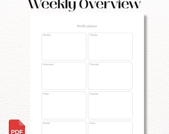 ミニマリストな週間プランナー（印刷可能）、週間概要PDF、すっきりとしたスケジュールテンプレート、USレターサイズとA4サイズに対応したシンプルな週間オーガナイザー