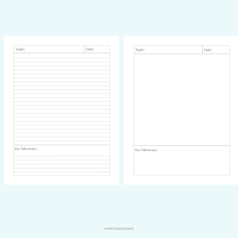 Minimalistische Lernnotizen zum Ausdrucken, einfache Cornell-Notizvorlage (PDF), Produktivitätspaket für Studierende, ästhetisch ansprechende Notizbuchseiten, 12 Versionen Bild 6