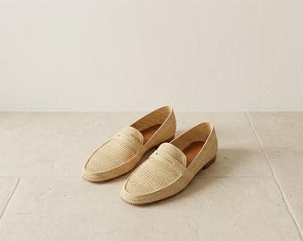 Mocasines de rafia hechos a mano, zapatos marroquíes tejidos sin cordones, mocasines naturales de verano.