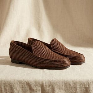 Mocasines de rafia marrón, mocasines marroquíes tejidos, zapatos de verano bohemios sin cordones para hombre. imagen 6
