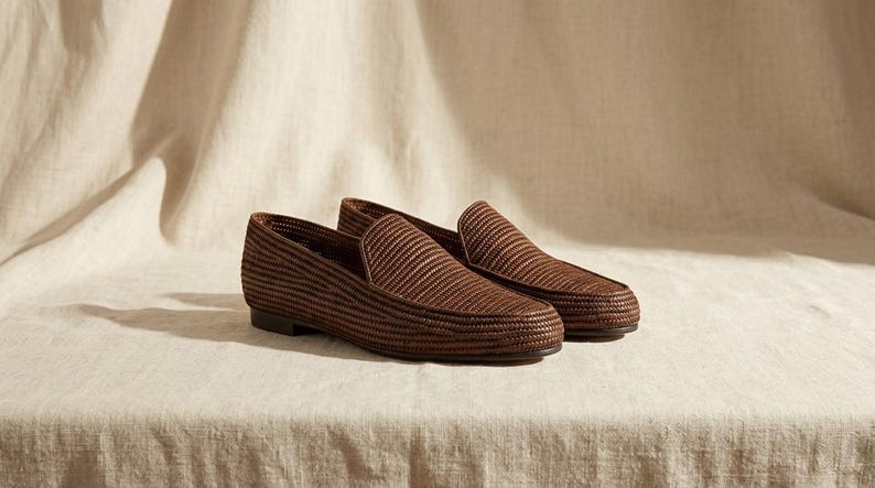 Mocasines de rafia marrón, mocasines marroquíes tejidos, zapatos de verano bohemios sin cordones para hombre. imagen 6
