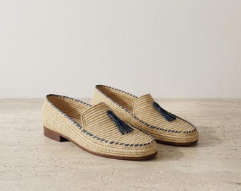 Raffia Loafers for men, Woven Tassel Loafers, Moroccan Handmade Shoes, Boho Flat Shoes, Natural Raffia Slip On, Summer Beach Shoes, Gift