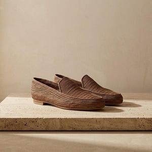 Mocasines de rafia marrón, mocasines marroquíes tejidos, zapatos de verano bohemios sin cordones para hombre. imagen 5