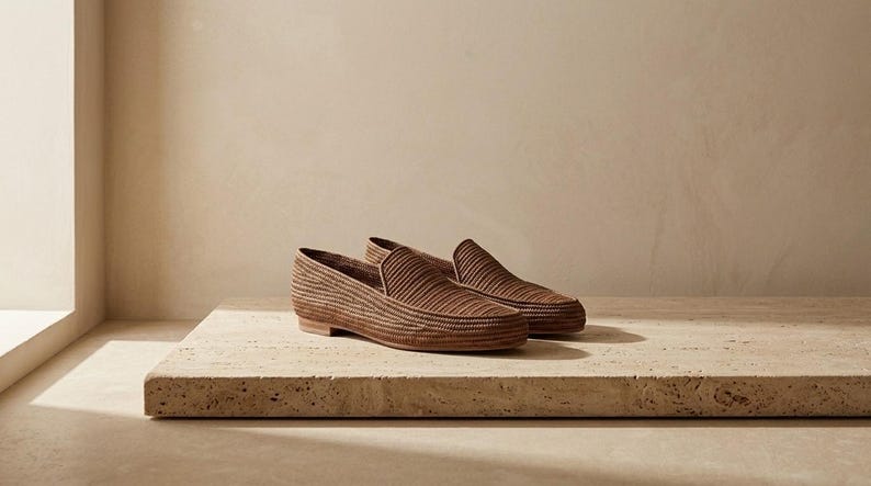 Mocasines de rafia marrón, mocasines marroquíes tejidos, zapatos de verano bohemios sin cordones para hombre. imagen 5