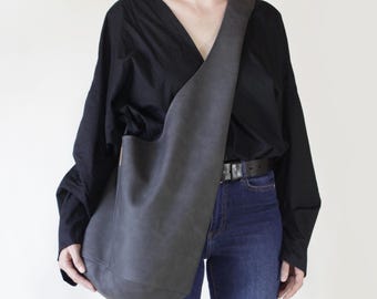 Graphite Vegan Leather Hobo Bag: Boho Chic Crossbody