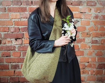 Yellow Chenille Hobo Bag, Recycled Fabric Boho Purse