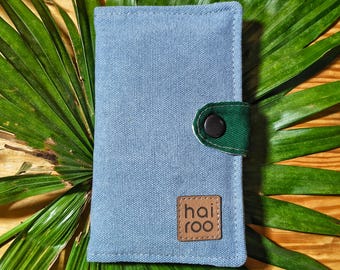 Blue canvas wallet, Vegan cotton purse, Eco friendly, Zero waste, Zippered billfold