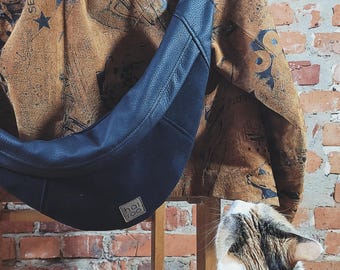 Black Eco Suede Fanny Pack, Waterproof Vegan Sling Bag, moon bag