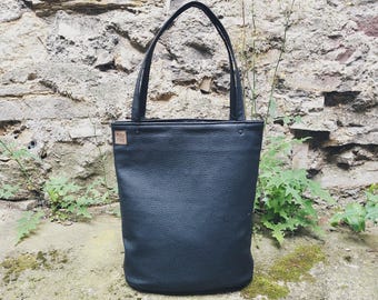 Large Black Vegan Leather Tote Bag, Everyday Shopper Handbag