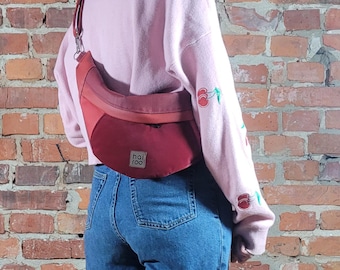 Red Vegan Leather Fanny Pack, City Sling Bag, Eco-Friendly Bum Bag, Zero waste
