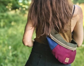 Colorful Canvas Sling Bag, Zero Waste Crossbody Fanny Pack, Cotton Bum Bag, Vegan