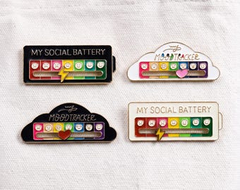 Broche de esmalte com rastreador de humor deslizante, broche de bateria social | Broche de meme engraçado, distintivo decorativo para mochila, para homens e mulheres