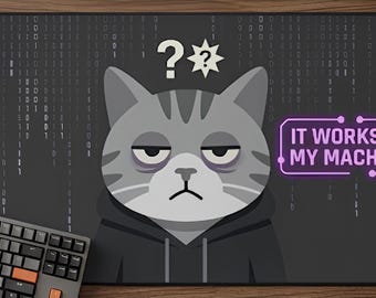 Lustige Schreibtischunterlage, Funktioniert Auf Meiner Maschine Niedliche Katzen Schreibtischunterlage, Große Mechanische Tastatur Matte für Programmierer Geschenk