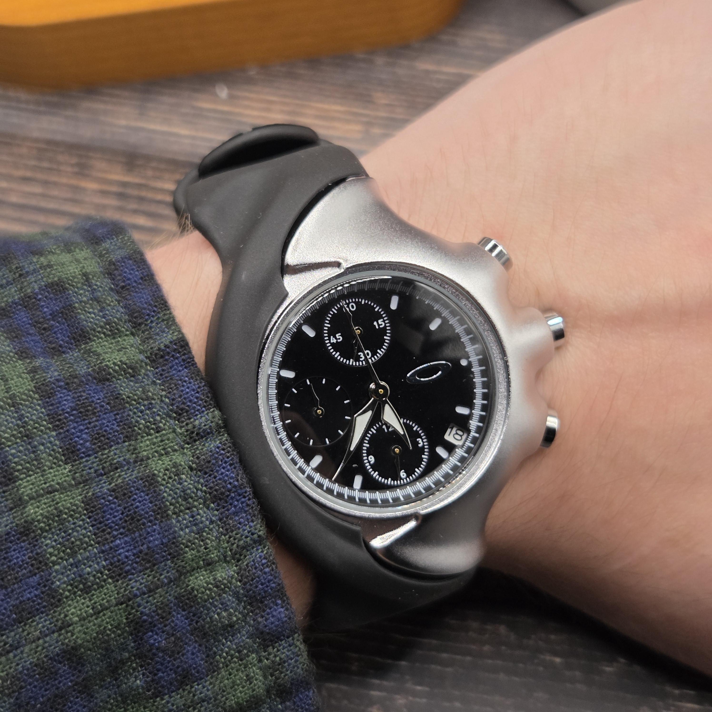 Futuristic Chronograph Watch Inspired by Oakley Style, Black Dial