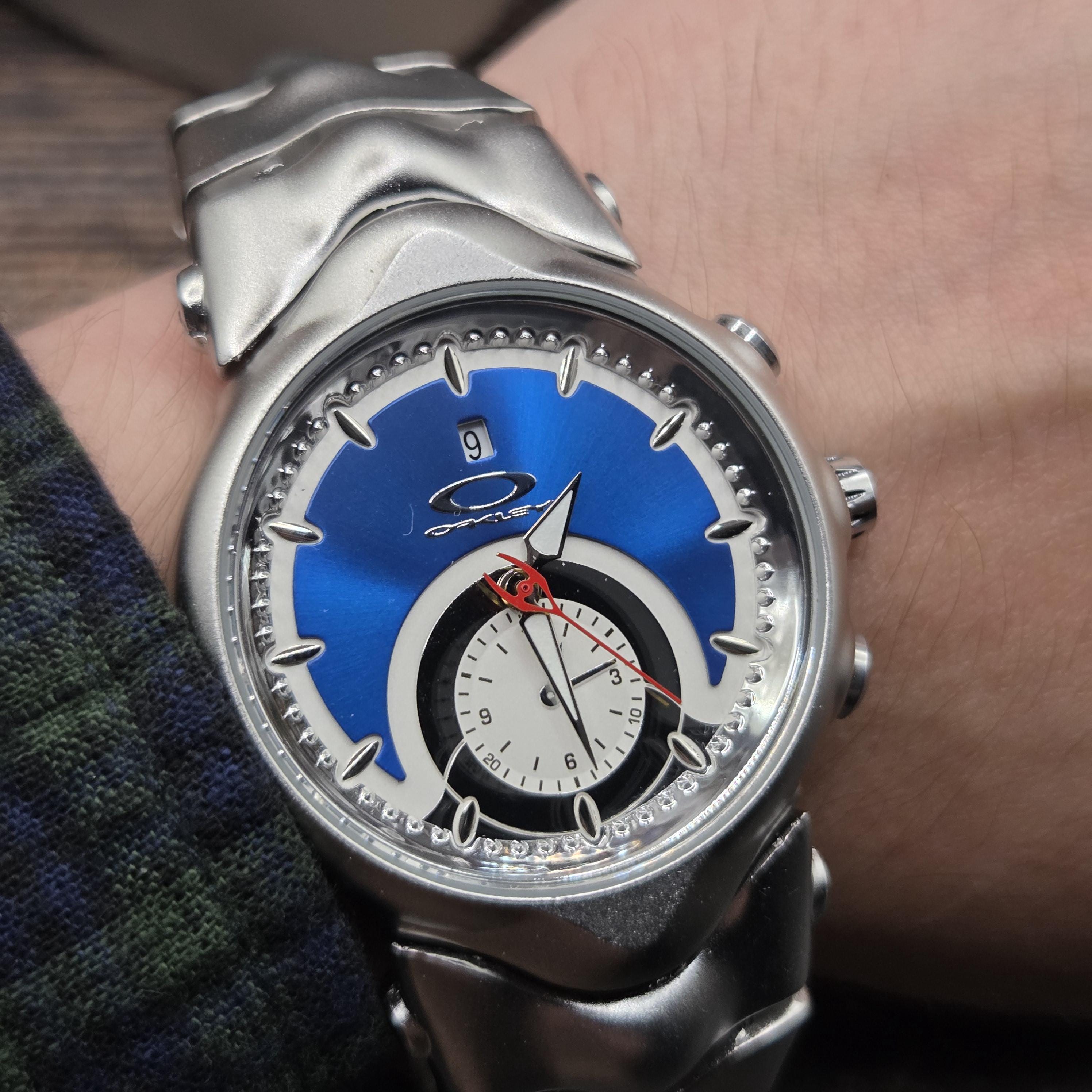 Blue Futuristic Wrist Watch Inspired by Oakley Style, Y2K Avant