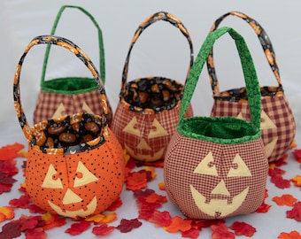 Handmade Fabric Pumpkin Trick-or-Treat Bag | Toddler Halloween Candy Bag (7"W x 12"H)