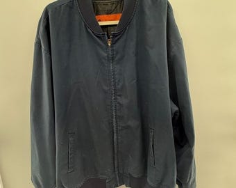 Vintage Durable Press Bomber Jacket Mens 3XL Long Blue USA Made Quilted Lined