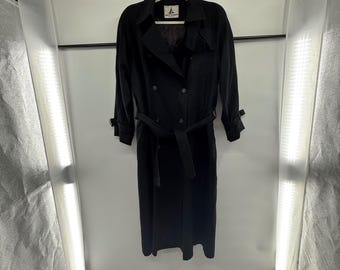 Vintage Misty Harbor Archive Wool Trench Coat Womens Size 10 Black Belted