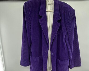 Vintage Elisabeth Liz Claiborne Purple Corduroy Blazer Jacket Womens 14