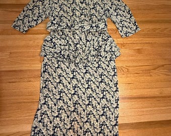 Vintage Items Made in USA Floral Dress Peplum Midi 80s Style