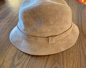 Vintage Suede Bucket Hat Large Brown Made in USA 90s Streetwear Totes Retro