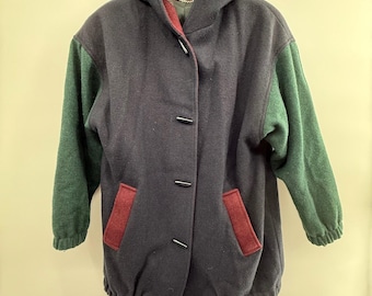 Vintage Karizma East Ltd Wool Coat Size 10 Hooded Colorblock Toggle Jacket
