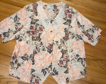 Fitting Image Vintage Floral Lace Blouse Women's Size 12 Made in USA