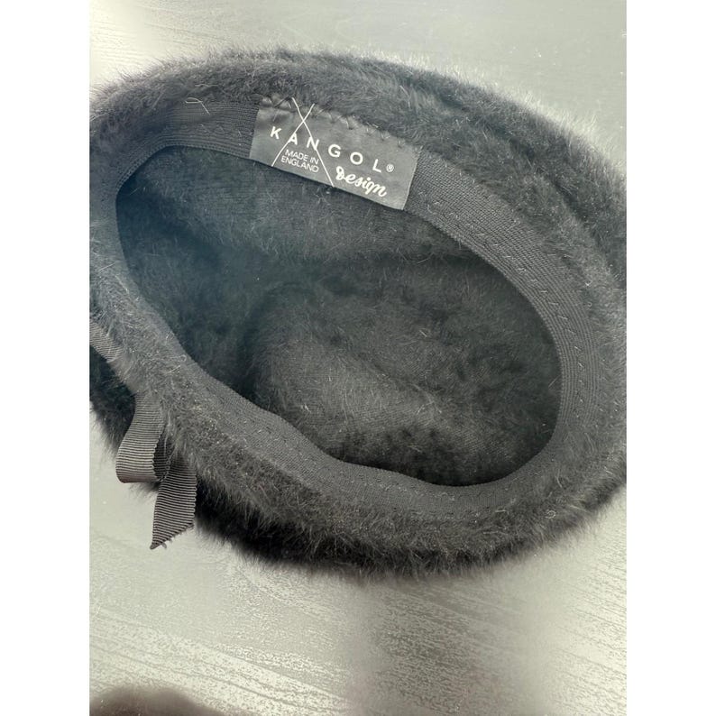 Boina Kangol negra de angora con detalle de lazo, fabricada en Inglaterra, estilo vintage Y2K imagen 3