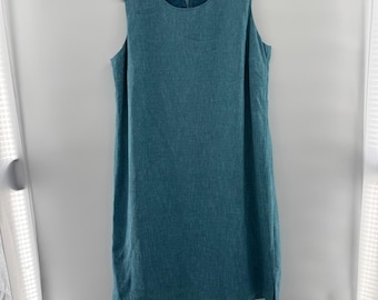 Vintage 80s 90s Florentine 20 Teal Blue Sleeveless Shift Dress Made in Canada