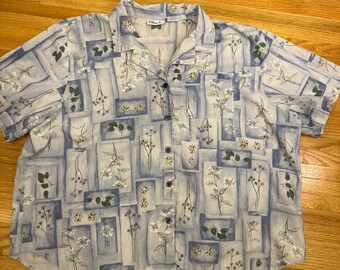 Camisa abotonada con estampado floral vintage de Willow Bay para mujer, talla 26/28, hecha en EE. UU.