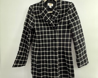 Talbots Petites 8 Wool Windowpane Check Coat Blazer Jacket Hong Kong Vintage