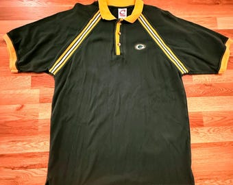 Vintage Green Bay Packers Cadre Athletic Polo Shirt L Green Gold Cotton Retro