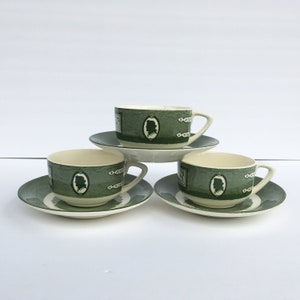 Colonial Homestead Vintage 3 Cup and Saucer Sets 1950s Green