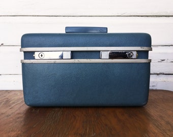 Samsonite Royal Traveler Medalist Vintage Hartseitig Royal Blue Train Case Tragen auf Gepäck