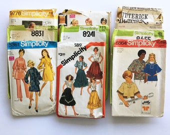 Lote de 10 patrones de costura vintage, varios tamaños, años 60, años 70, vestidos, chaquetas, pantalones, trajes de pantalón, faldas, blusas, jerseys