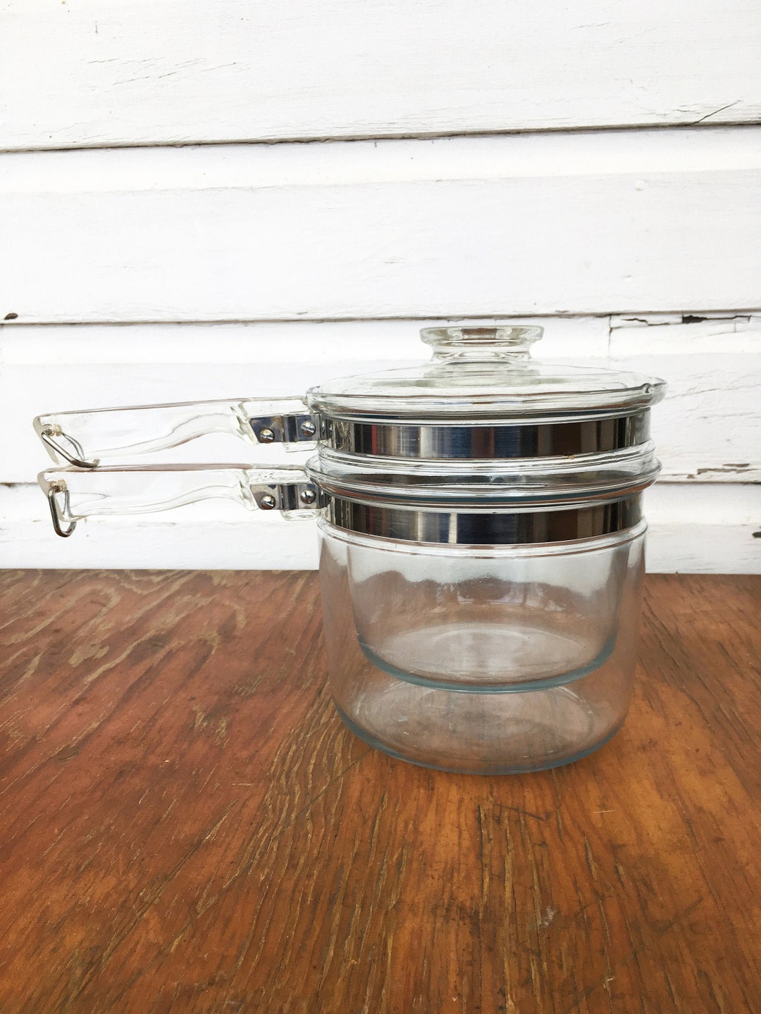 Pyrex Glass Double Boiler Pots Lid Handles Vintage Kitchen Etsy