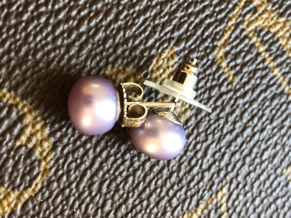 Sterling Silver Fresh Water Lavender Pearl Earrin… - image 2