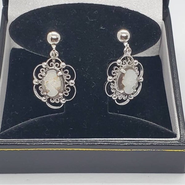 Dixelle Sterling Silver Cameo Screw Back Clip On Earrings Signed