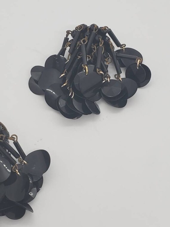 1940s Large Round Black Sequin Cluster Earrings - image 4