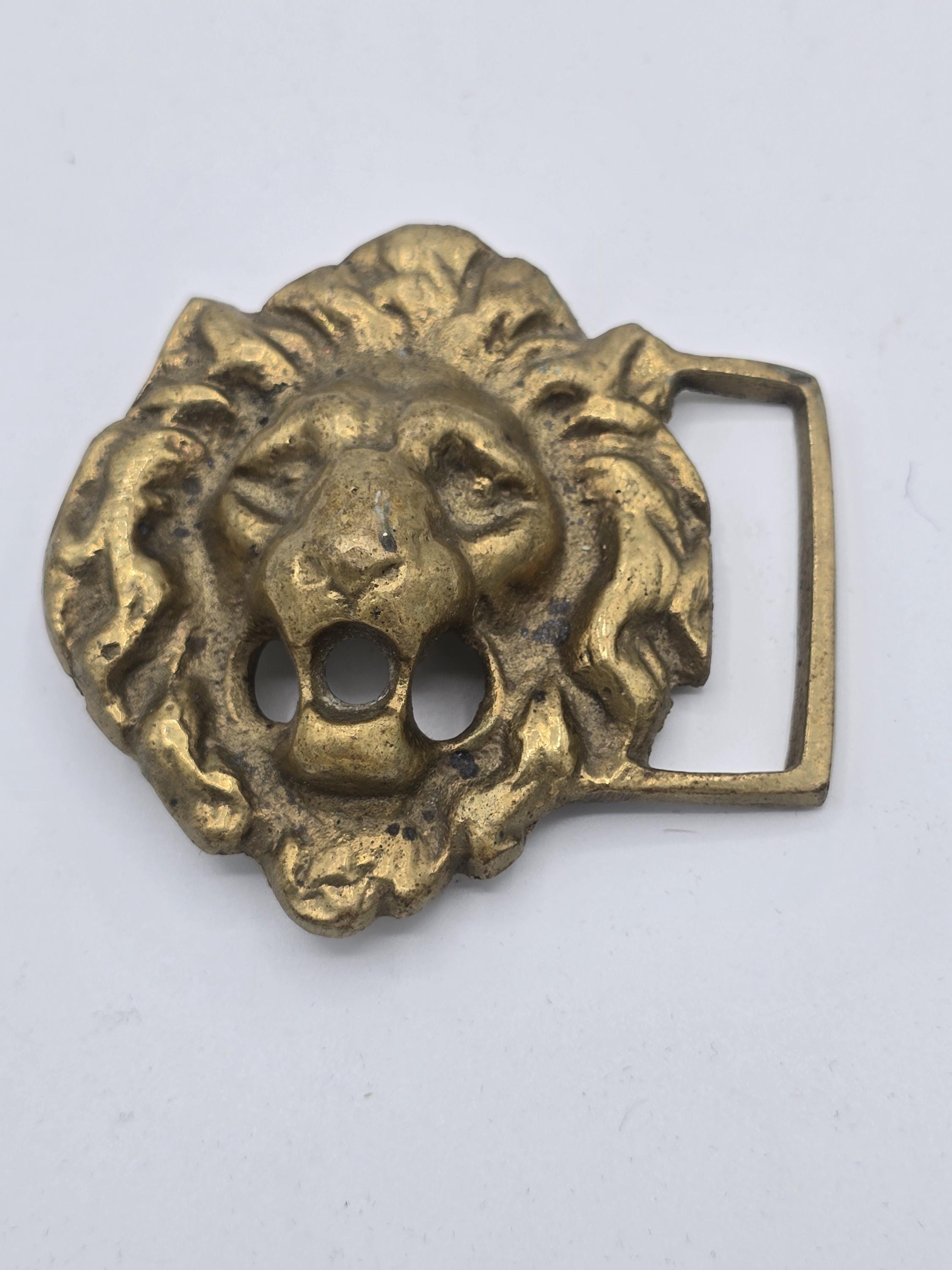 Accurate Vintage Belt Buckle Brass 1960s Bronze Lion Head 