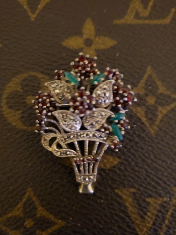 70s Vintage Flower Motif Silver 800 Marcasite Brooch - Bonny