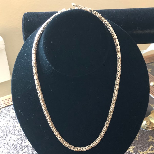 Sterling Silver Woven Chain With Toggle Bolt Clasp Necklace 1960s 18 Inches