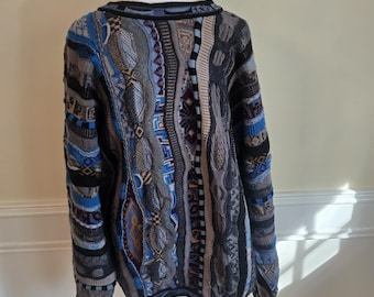 COOGI Extra Large 1980s Mens Sweater In Dark Blue Black and Tan