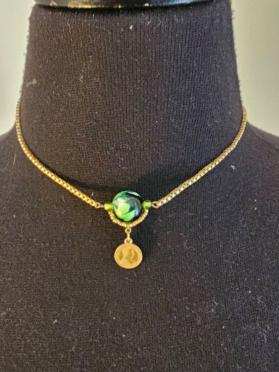 Miriam Haskell Gold Tone Marble Coin Chain Neckla… - image 1