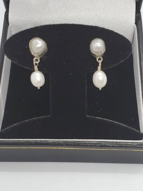 Sterling Silver And Bezel Set Freshwater Pearl Ea… - image 1