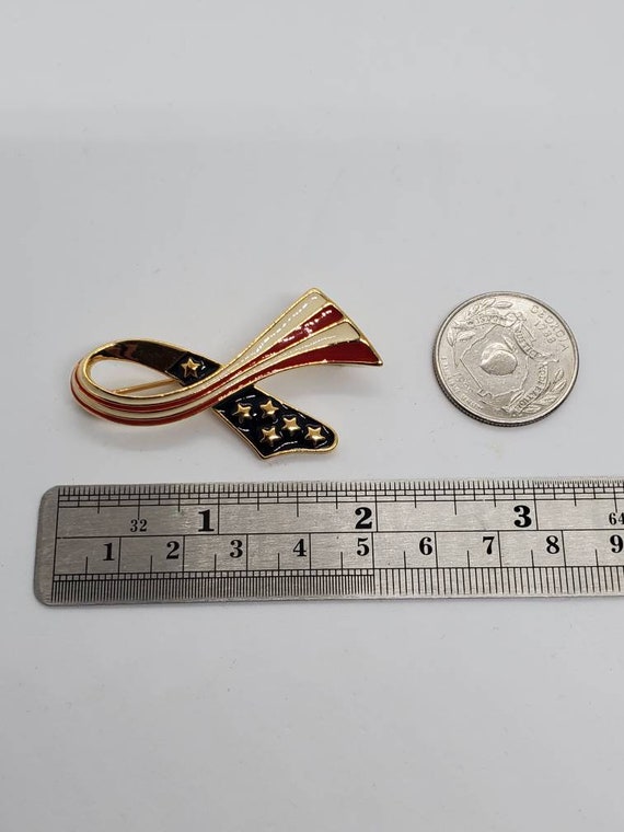 Darlene Enamel Gold Tone American Flag Ribbon Pin… - image 4