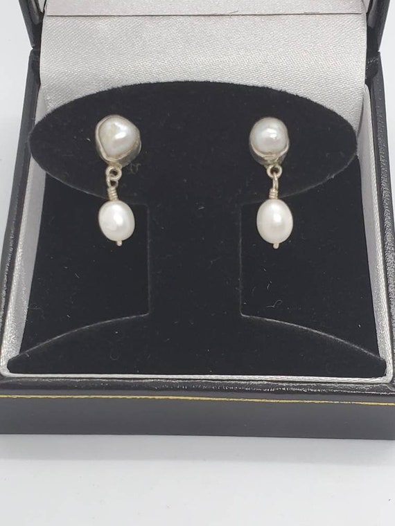 Sterling Silver And Bezel Set Freshwater Pearl Ea… - image 2