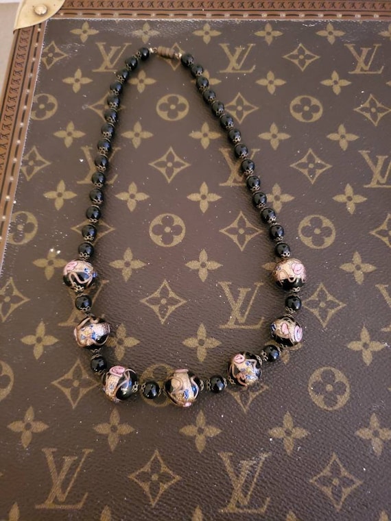 Collier En Verre De Murano Vintage - Noir Et Motifs Multicolores - Pièce Unique Et Artisanale