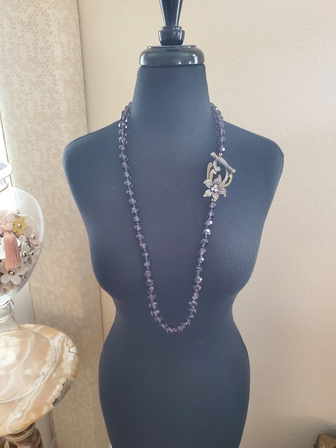 Heidi Daus Vintage Purple Bead & Flower Necklace | Etsy